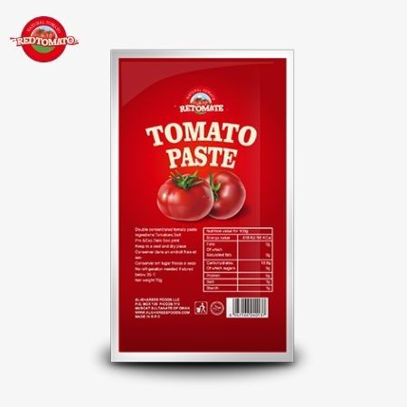 Fabrieksprijs platte zakjes van 70 g tomatenpasta verkrijgbaar met zuiverheidsniveaus variërend van 30% tot 100%