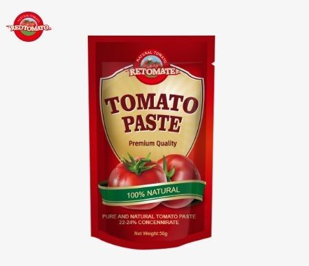 50g in stand-up sachet tomatenpasta voldoet aan ISO HACCP en BRC normen en voldoet aan FDA productievoorschriften