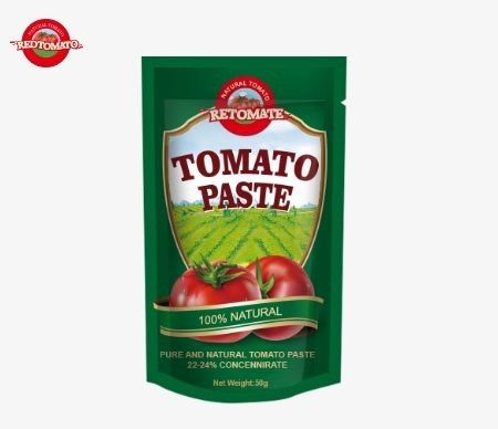 50g in stand-up sachet tomatenpasta voldoet aan ISO HACCP en BRC normen en voldoet aan FDA productievoorschriften