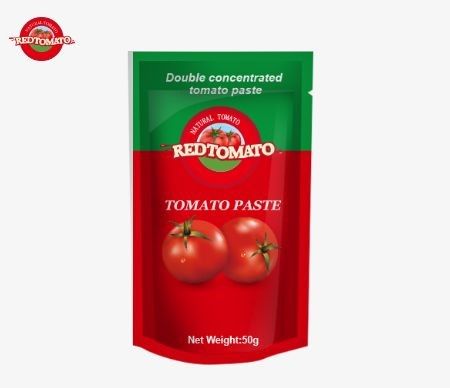 De 50 g stand-up sachet tomatenpasta voldoet aan ISO HACCP en BRC normen