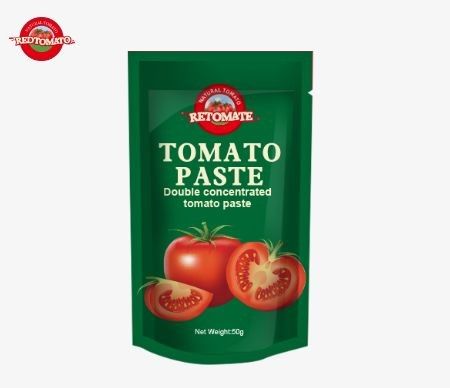Onze 50g stand-up zak van tomatenpasta voldoet aan ISO HACCP en BRC normen om te garanderen dat de fabrieksprijs wordt nageleefd