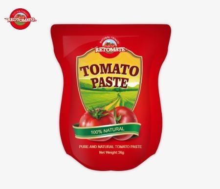 56 g standsachet / platte zak tomatenpasta met concentraties van 28-30% 22-24% en 18-20%