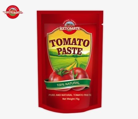 Premium 70g tomatenpasta zakjes dubbel geconcentreerd verkrijgbaar in zowel platte als opstaande ontwerpen