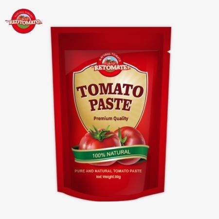 80 g dubbel geconcentreerde tomatenpasta in een stand-up zak met zuiverheidsniveaus van 30% tot 100%
