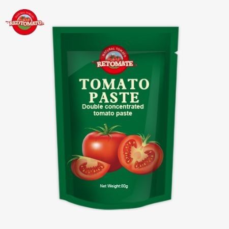 80 g stand-up zak met dubbel geconcentreerde tomatenpasta met zuiverheidsniveaus van 30% tot 100%