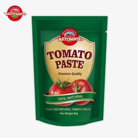 80 g stand-up zak met dubbele geconcentreerde tomatenpasta met zuiverheidsniveaus van 30% tot 100%