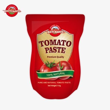 Tomato Paste Factory produceert 113g stand-up sachets die voldoen aan ISO HACCP BRC en FDA productie normen