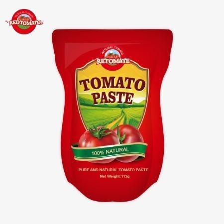 Tomatenpasta fabriek produceert 113g stand-up sachets volgens ISO HACCP BRC en FDA productie normen