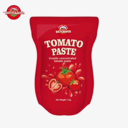 Tomatenpasta fabriek produceert 113g stand-up sachets volgens ISO HACCP BRC en FDA productie normen