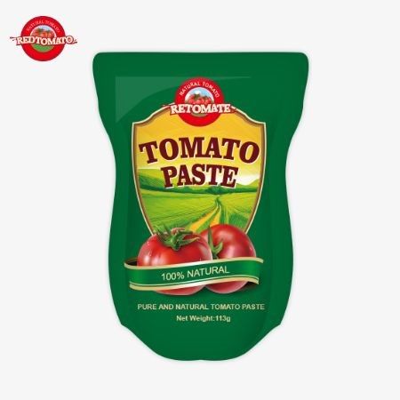 Tomatenpasta fabriek produceert 113g stand-up sachets volgens ISO HACCP BRC en FDA productie normen