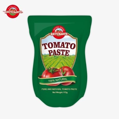 113 g stand-up zakjes tomatenpasta voldoen aan ISO HACCP BRC en FDA productie normen