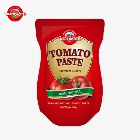 140 g stand-up zakje van zoete en zure tomatenpasta, met een zuiverheid variërend van 22% tot 30%