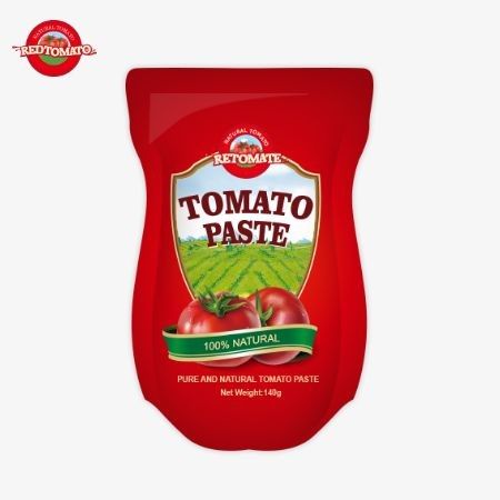 140 g stand-up zakje van zoete en zure tomatenpasta, met een zuiverheid variërend van 22% tot 30%