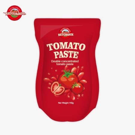 140 g stand-up zakje van zoete en zure tomatenpasta zuiverheidsbereik: 22% - 30%