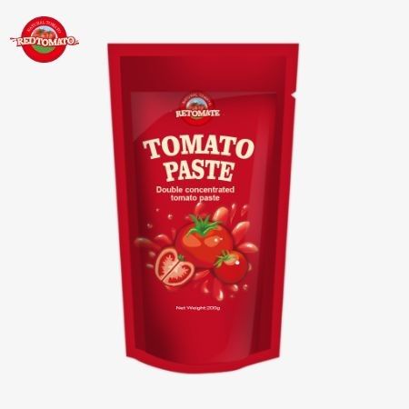 De 200 g stand-up zak tomatenpasta voldoet aan ISO HACCP en BRC normen, waardoor de fabrieksprijs wordt gewaarborgd