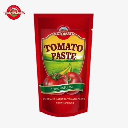 De 200 g stand-up zak tomatenpasta voldoet aan ISO HACCP en BRC normen, waardoor de fabrieksprijs wordt gewaarborgd