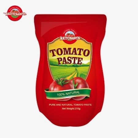 210 g In Stand Up Sachet Tomato Paste wordt geproduceerd in overeenstemming met ISO HACCP BRC en FDA Productie Normen