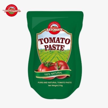 De productie van 210 g stand-up sachet tomatenpasta voldoet aan ISO HACCP BRC en FDA productie normen