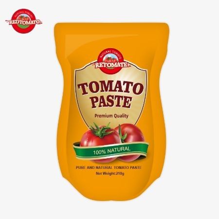 De productie van de 210g stand-up sachet tomatenpasta voldoet aan ISO HACCP BRC en FDA normen.