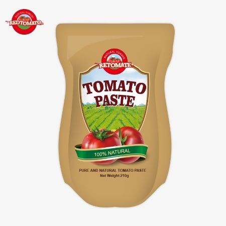 De productie van 210g stand-up sachet tomatenpasta voldoet aan ISO HACCP BRC en FDA normen