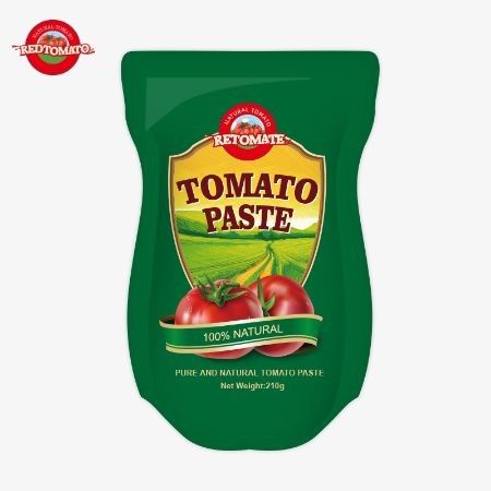 De 210 g stand-up sachet tomatenpasta voldoet aan ISO HACCP BRC en FDA productie normen