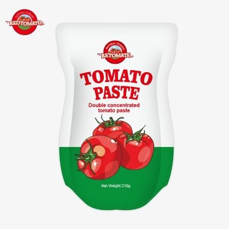 De 210 g stand-up sachet tomatenpasta voldoet aan ISO HACCP BRC en FDA productie normen