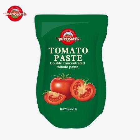 De 210 g stand-up sachet tomatenpasta voldoet aan ISO HACCP BRC en FDA productie normen