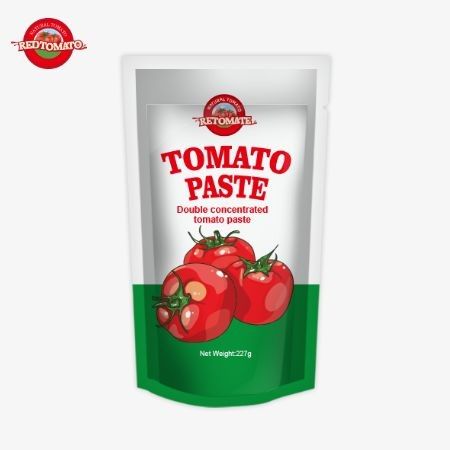 ISO Pouch Tomato Paste 227g, dubbel geconcentreerde tomatenpasta met zuiverheidsniveaus van 30% tot 100%