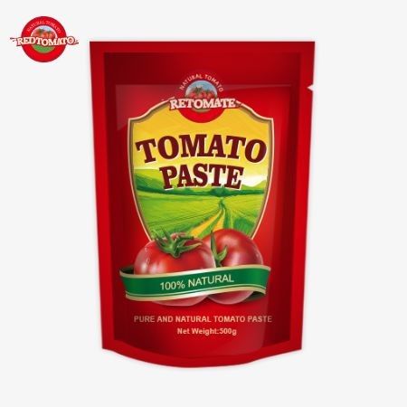 De 500g stand-up zak van tomatenpasta biedt een handige verpakking en heerlijke smaak