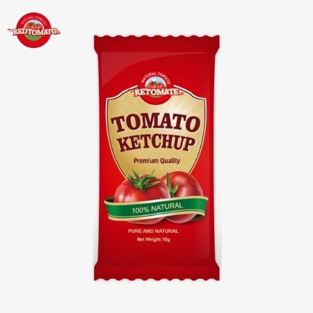 10 gram ketchup met een zoete en zure smaak en een natuurlijke smaak