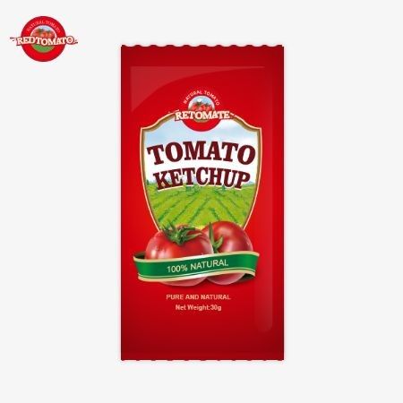 OEM kleine zak tomaten ketchup 30g met pure natuurlijke smaak, conform ISO HACCP BRC en FDA normen