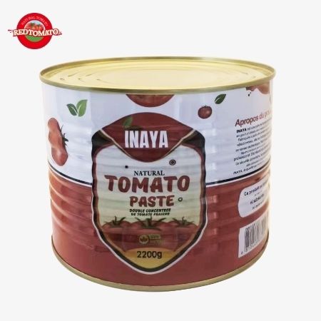INAYA 2200g Tomatenpuree in blik met een moeilijk te openen deksel, geconcentreerd tot Brix 28–30%, beschikbaar met verpakkingsontwerp services.