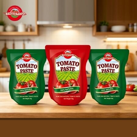 Premium wholesale stand-up sachet tomatenpasta komt in 56g en 70g specificaties, gemaakt met pure tomaten en geen toevoegingen