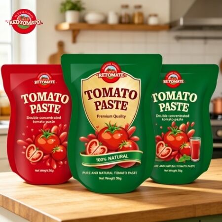 Stand-up pouch 56 g dubbele geconcentreerde tomatenpasta met een zuiverheid van 28% tot 100%