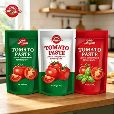 Premium 100 g stand-up sachet tomatenpasta met drievoudige concentratie en ISO, HACCP, BRC, FDA certificering