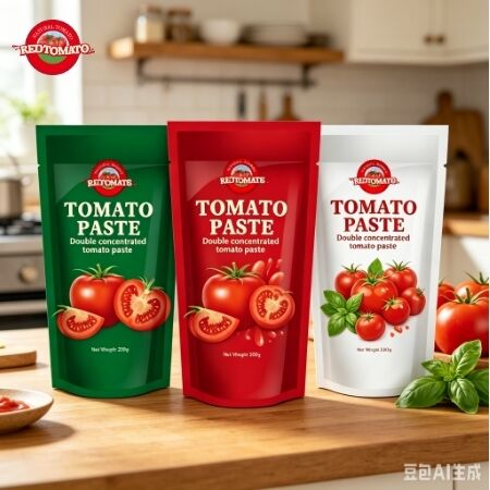 Stand-up zakje tomatenpuree van 200 g met drievoudige concentratie en ISO HACCP BRC-normen
