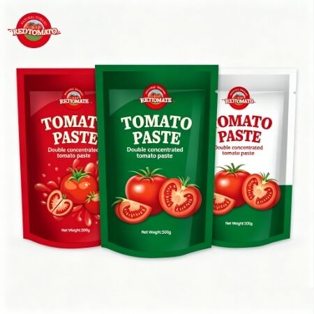 500 g stand-up sachet tomatenpasta drievoudig geconcentreerd met zoete en zure smaak ISO HACCP BRC FDA gecertificeerd