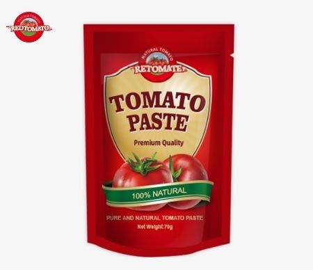 Premium tomatenpasta zakjes dubbel geconcentreerd, verkrijgbaar in zowel platte als rechtopstaande ontwerpen, elk met een gewicht van 70 g