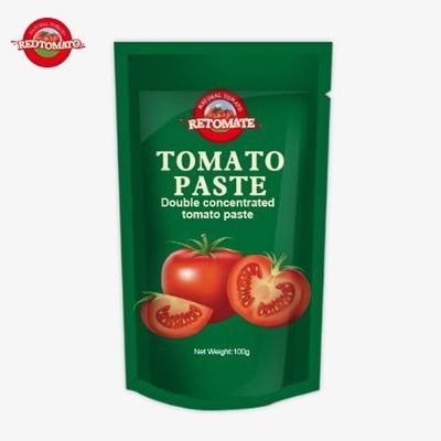 Tomatenpasta met 100% zuiverheid verpakt in een 100 gram zakje