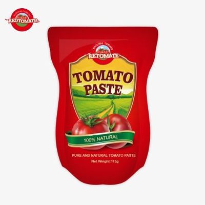Tomatenpasta fabriek produceert 113g stand-up sachets volgens ISO HACCP BRC en FDA productie normen