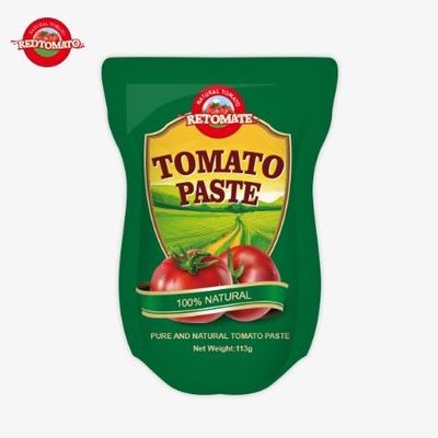 Tomatenpasta fabriek produceert 113g stand-up sachets volgens ISO HACCP BRC en FDA productie normen