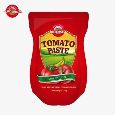 210 g In Stand Up Sachet Tomato Paste wordt geproduceerd in overeenstemming met ISO HACCP BRC en FDA Productie Normen