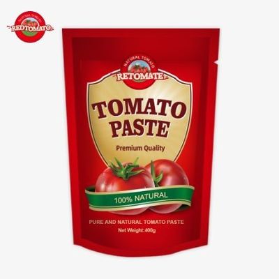 400 g stand-up sachet tomatenpasta handig smaakvol en zuiver van 30% tot 100%