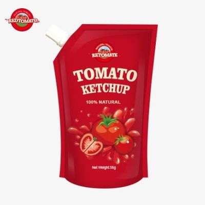 ISO-gecertificeerde 56g sachet ketchup met een zuivere natuurlijke smaak voldoet aan internationale productiestandaarden